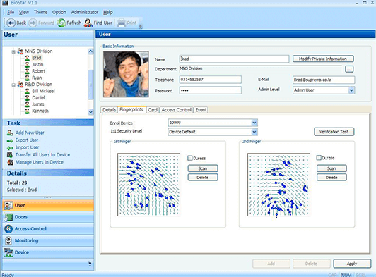 software sistema control accés empremptes